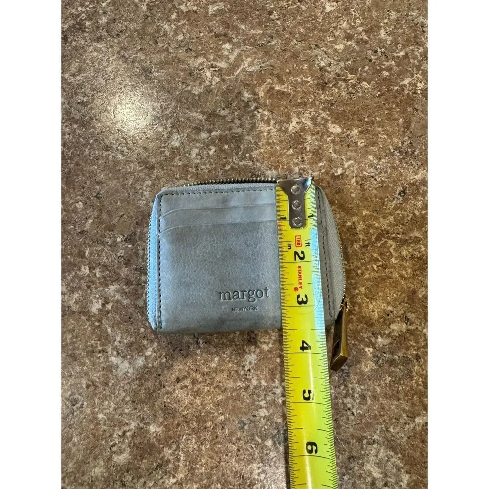 Margot New York Genuine Leather Gray Zip Around Card Holder Coin Purse Wallet